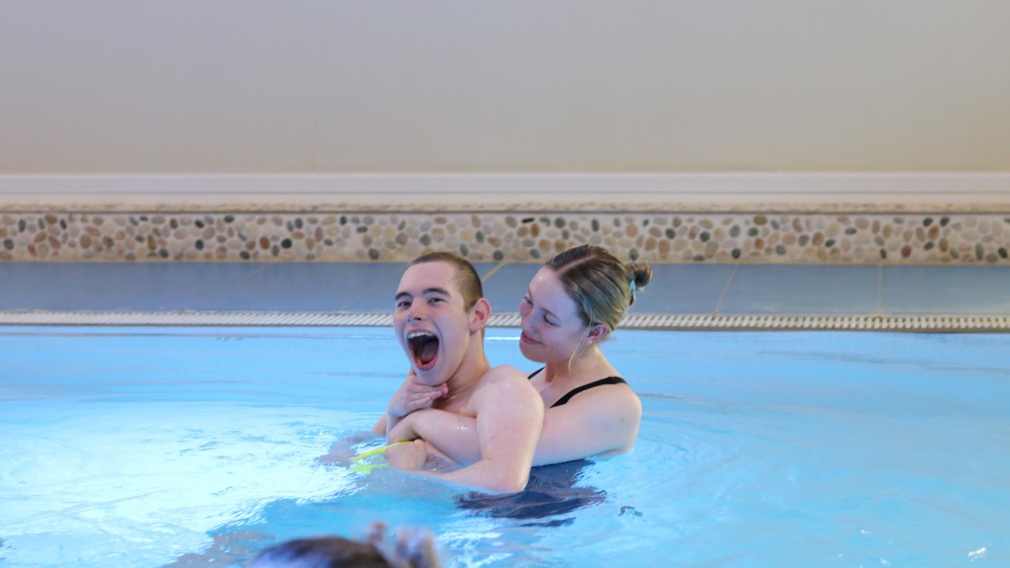 Finn in the hydrotherapy pool