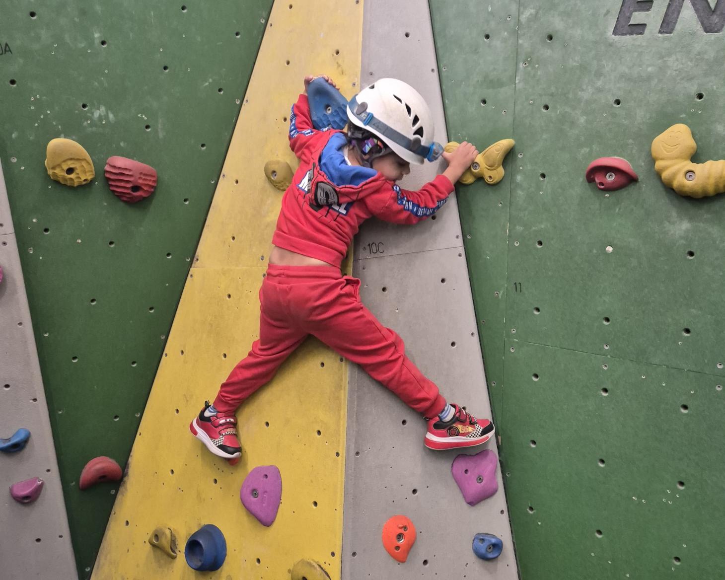 Orion on a climbing wall