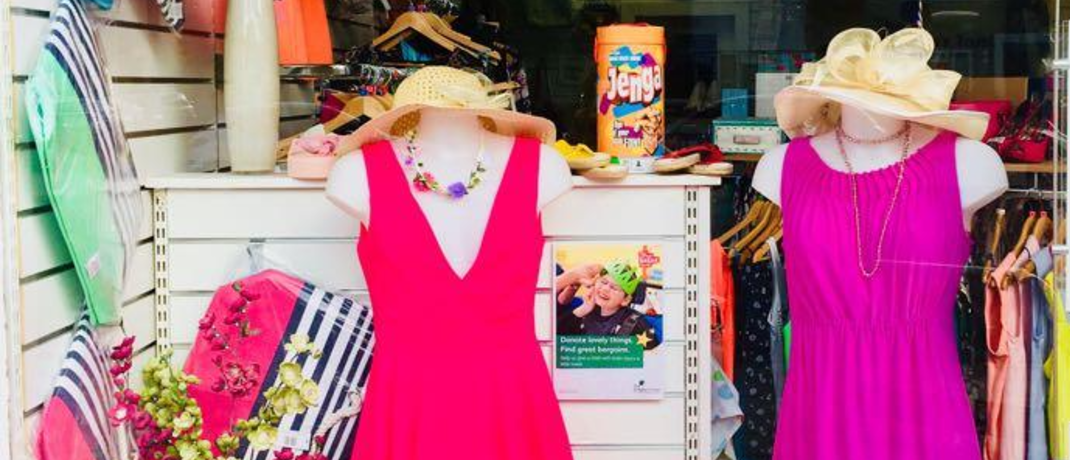 Window display at Chessington charity shop.