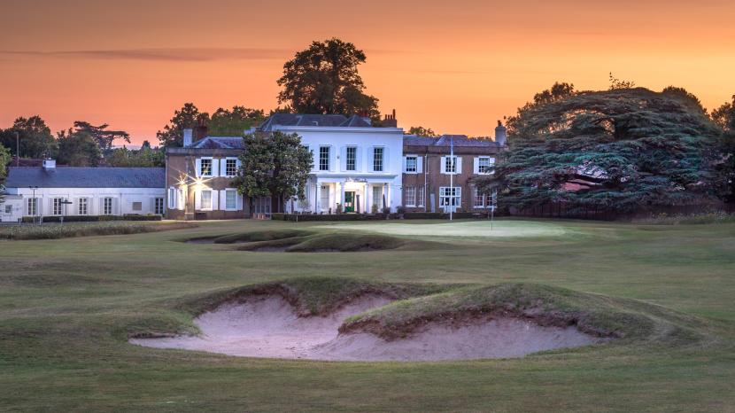 Effingham Golf Club clubhouse with sunset