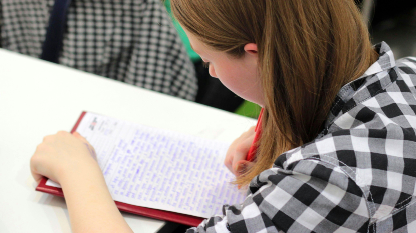 Girl writing essay homework