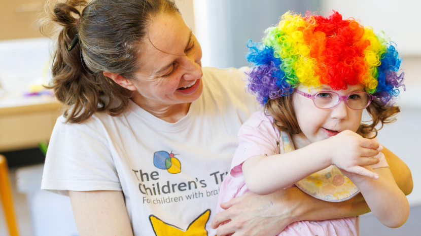 Molly wearing a clowns wig
